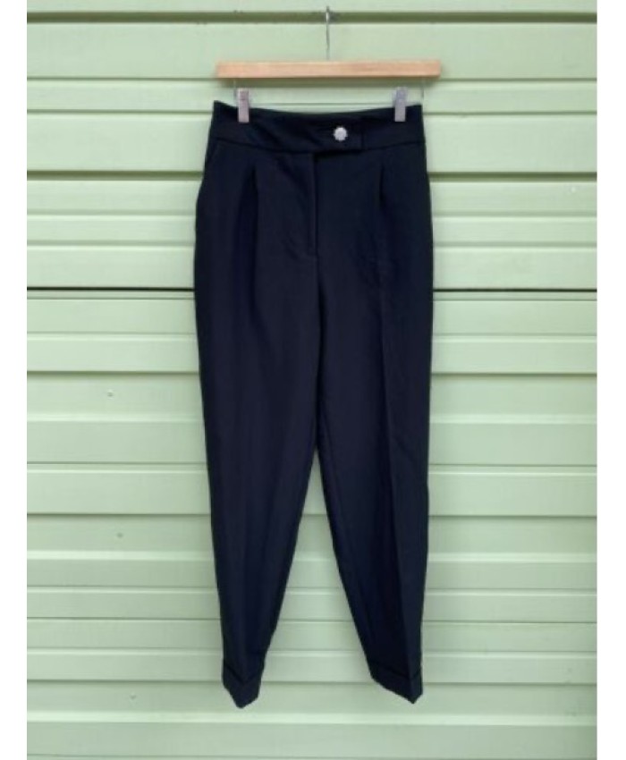 Black PLEATED PANTS WITH BUTTON Cuffed 